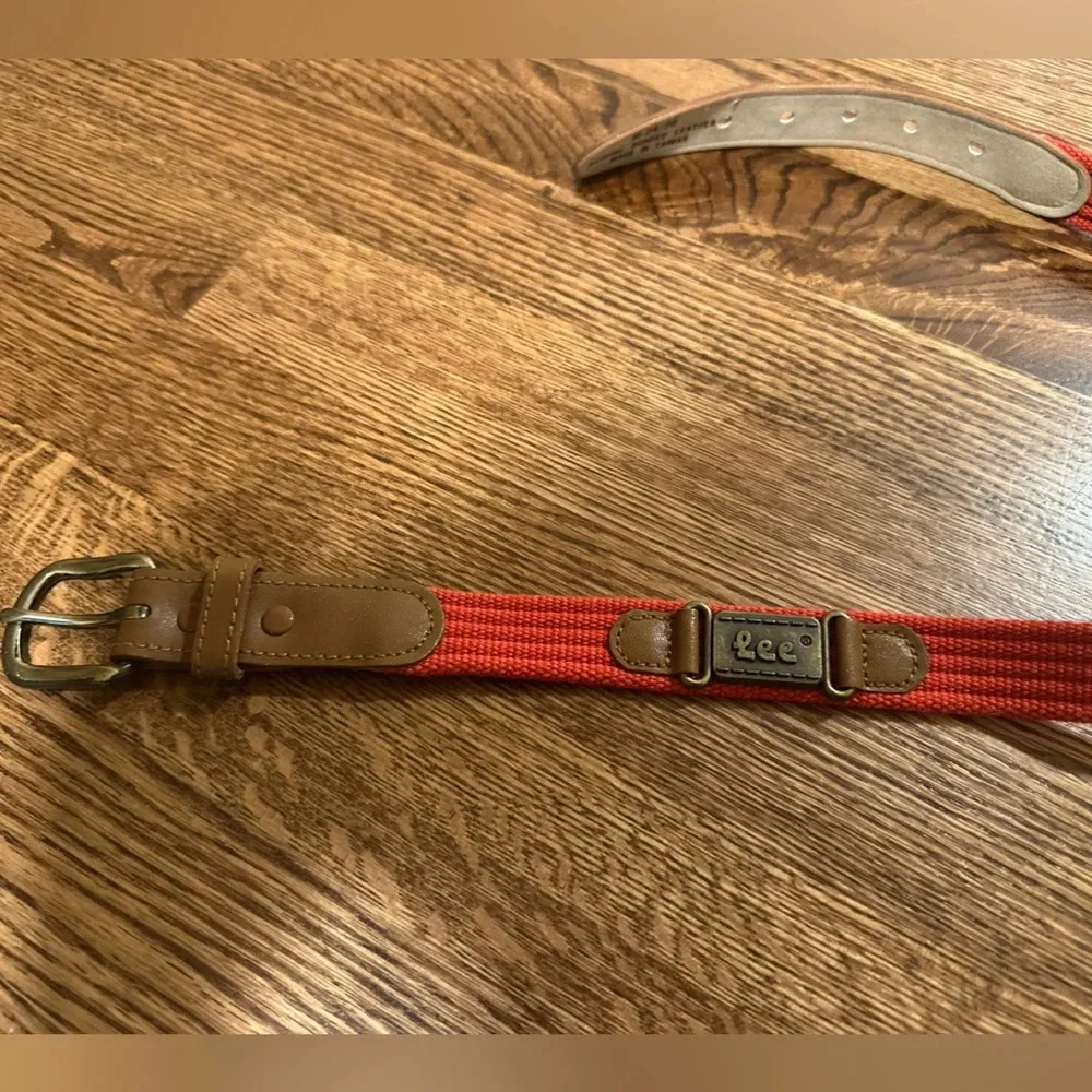 Lee Boys Orange Woven Belt Adjustable Canvas Leather Trim School Size M 24/26